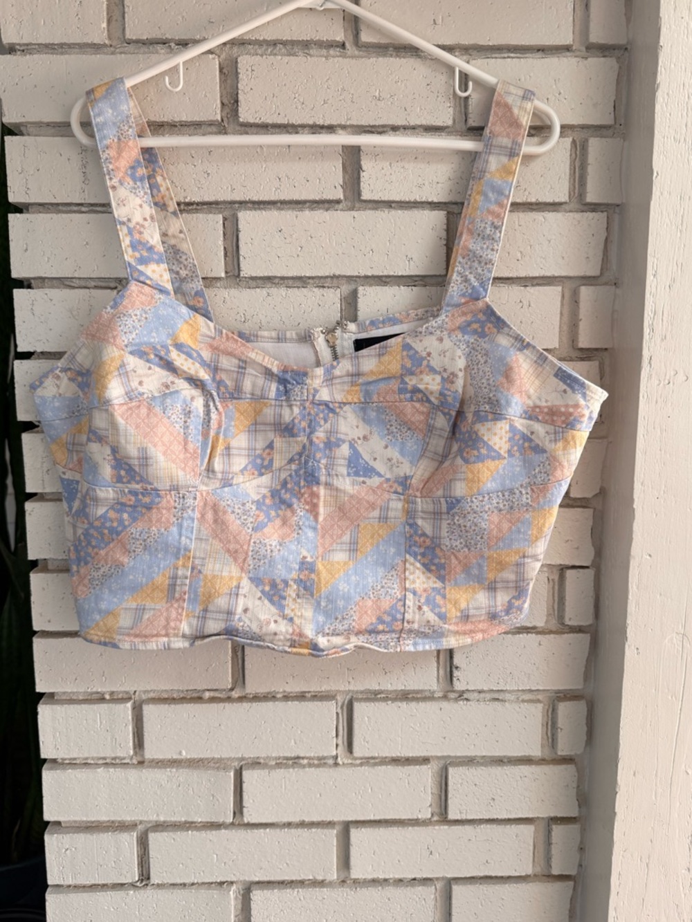 Forever 21 Patchwork Crop‎ Top Pastel Blue Pink Cottagecore Festival Feminine